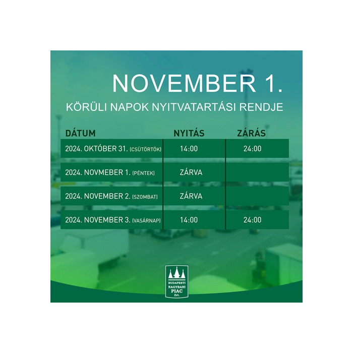 Ünnepi nyitvatartás 2024. november 1.